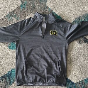 Gray Quarter-Zip Pullover with M Logo